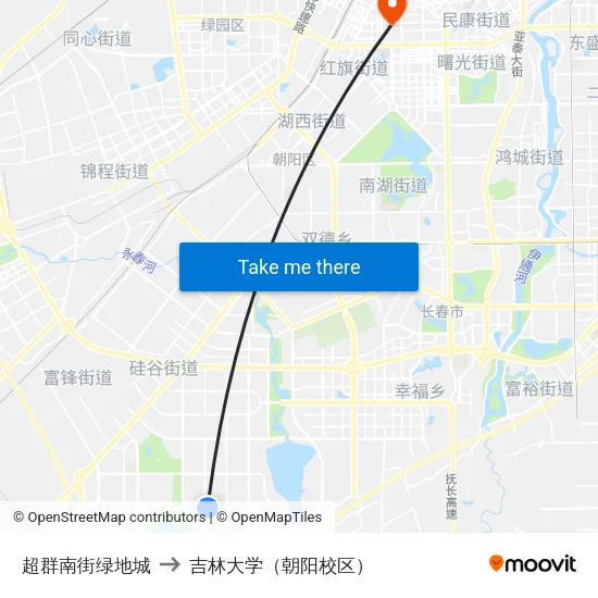 超群南街绿地城 to 吉林大学（朝阳校区） map