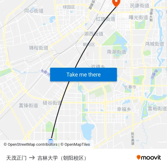 天茂正门 to 吉林大学（朝阳校区） map