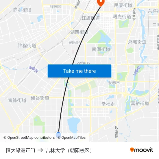 恒大绿洲正门 to 吉林大学（朝阳校区） map