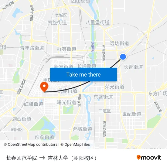 长春师范学院 to 吉林大学（朝阳校区） map