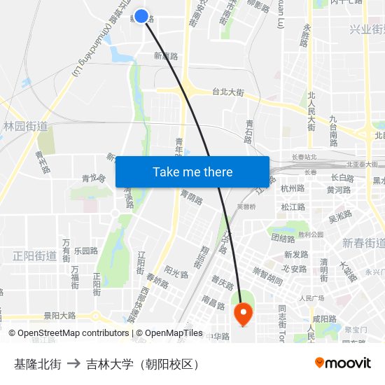 基隆北街 to 吉林大学（朝阳校区） map