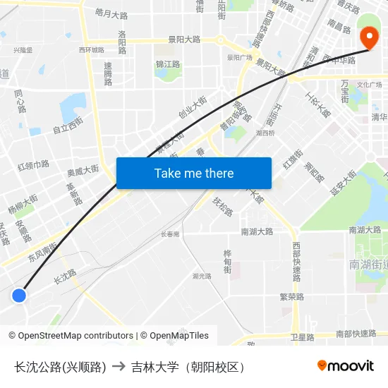 长沈公路(兴顺路) to 吉林大学（朝阳校区） map