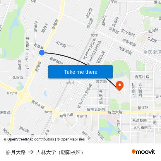 皓月大路 to 吉林大学（朝阳校区） map