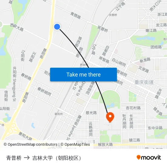 青普桥 to 吉林大学（朝阳校区） map