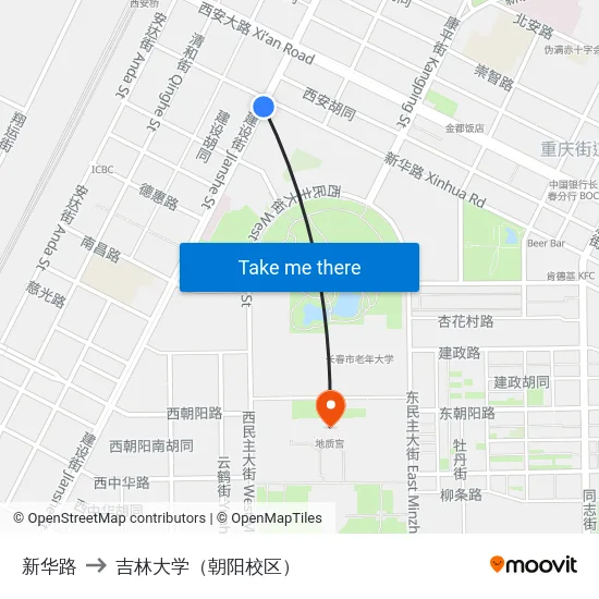 新华路 to 吉林大学（朝阳校区） map