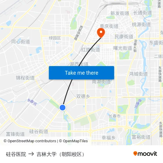 硅谷医院 to 吉林大学（朝阳校区） map