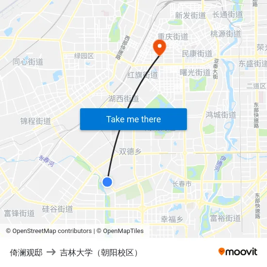 倚澜观邸 to 吉林大学（朝阳校区） map