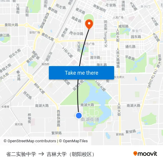 省二实验中学 to 吉林大学（朝阳校区） map