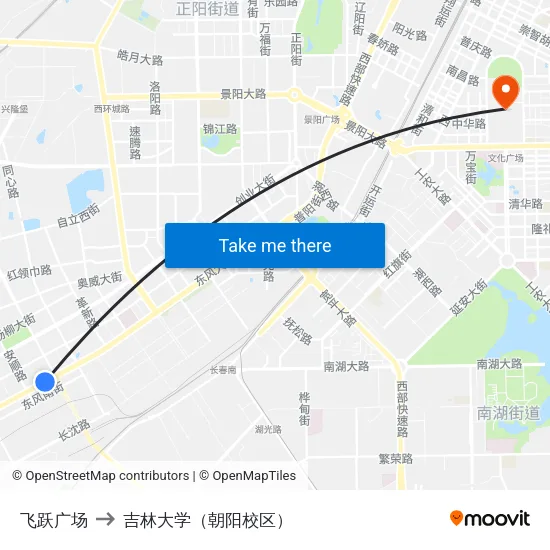 飞跃广场 to 吉林大学（朝阳校区） map