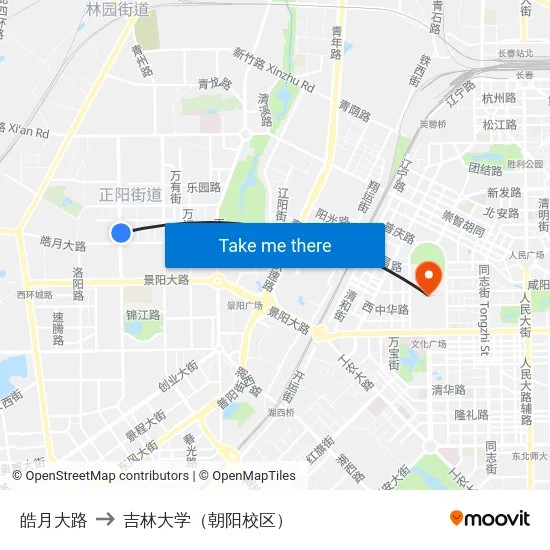 皓月大路 to 吉林大学（朝阳校区） map