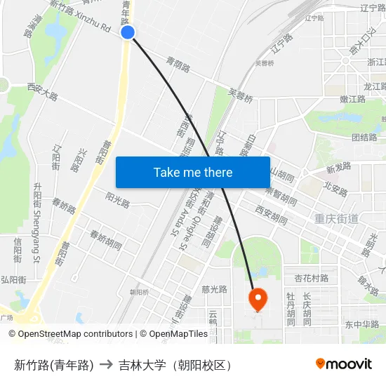 新竹路(青年路) to 吉林大学（朝阳校区） map