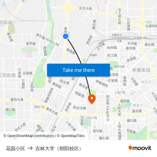 花园小区 to 吉林大学（朝阳校区） map