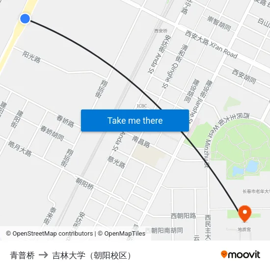 青普桥 to 吉林大学（朝阳校区） map