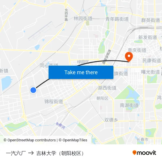 一汽六厂 to 吉林大学（朝阳校区） map