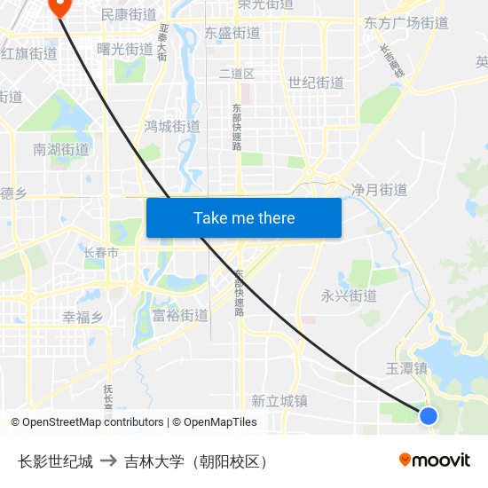 长影世纪城 to 吉林大学（朝阳校区） map