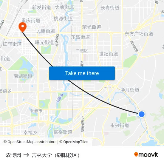 农博园 to 吉林大学（朝阳校区） map