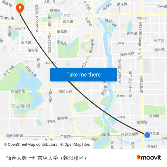 仙台大街 to 吉林大学（朝阳校区） map