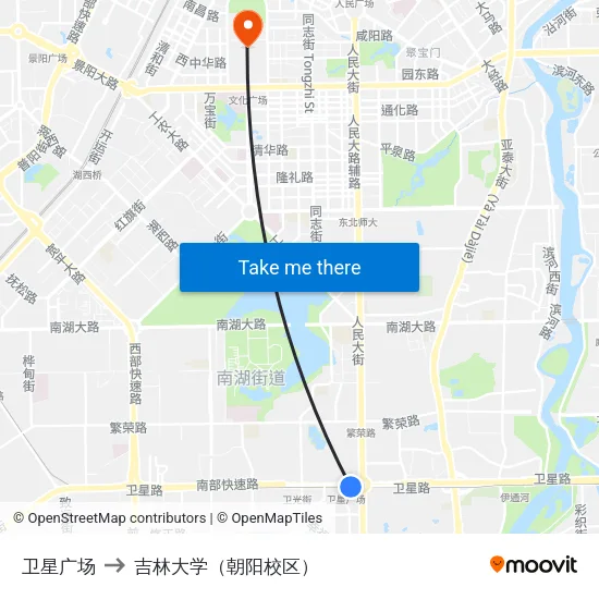 卫星广场 to 吉林大学（朝阳校区） map