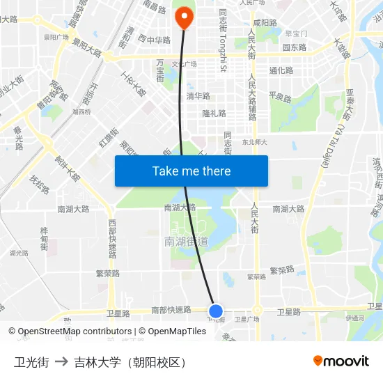 卫光街 to 吉林大学（朝阳校区） map