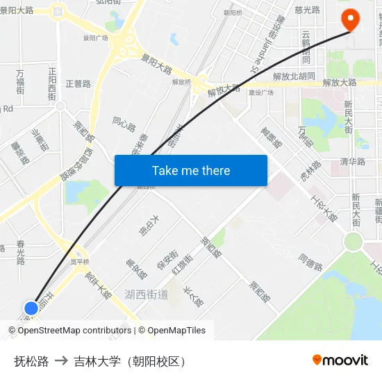 抚松路 to 吉林大学（朝阳校区） map