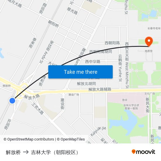 解放桥 to 吉林大学（朝阳校区） map