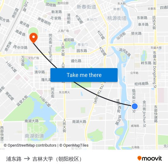 浦东路 to 吉林大学（朝阳校区） map