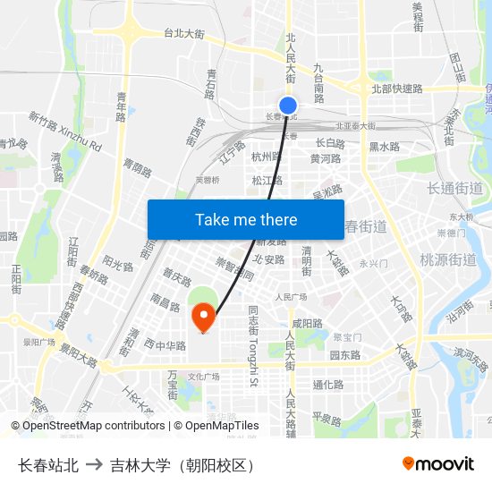 长春站北 to 吉林大学（朝阳校区） map
