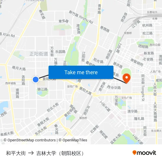 和平大街 to 吉林大学（朝阳校区） map