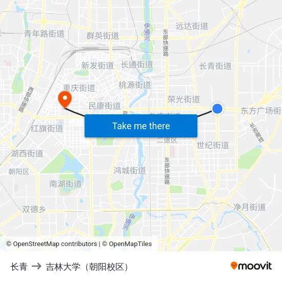 长青 to 吉林大学（朝阳校区） map
