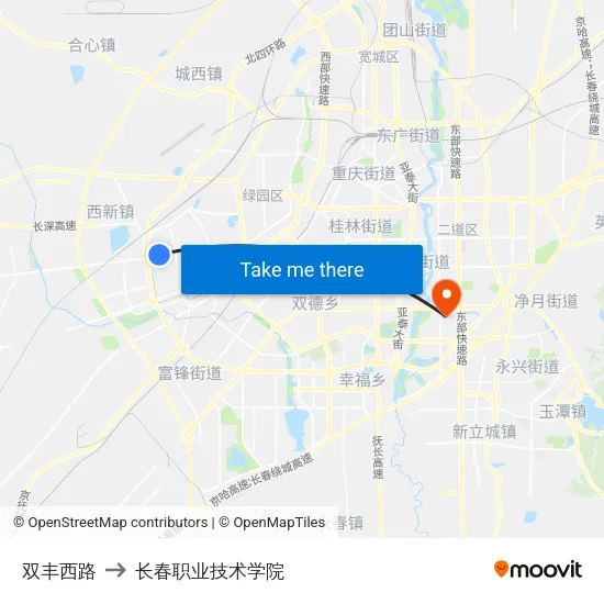 双丰西路 to 长春职业技术学院 map
