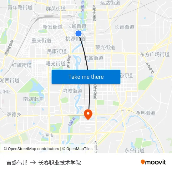 吉盛伟邦 to 长春职业技术学院 map