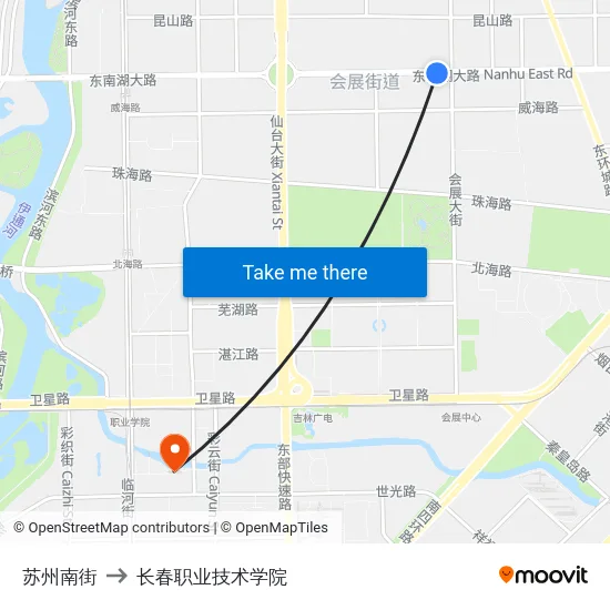 苏州南街 to 长春职业技术学院 map