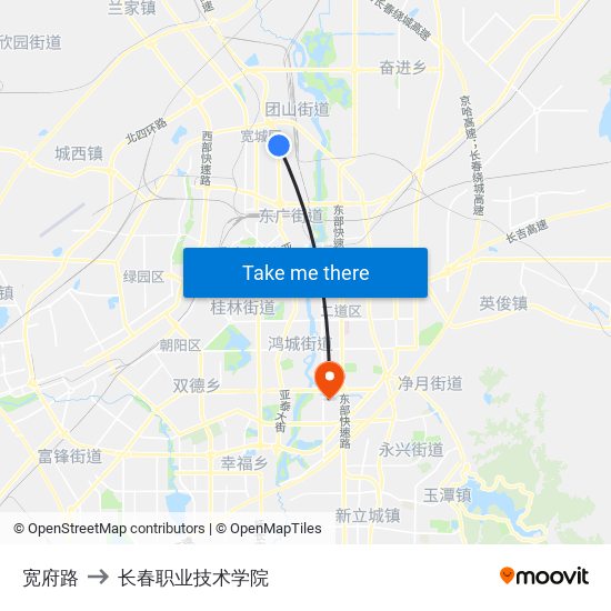 宽府路 to 长春职业技术学院 map