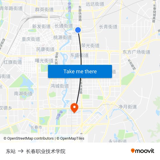 东站 to 长春职业技术学院 map