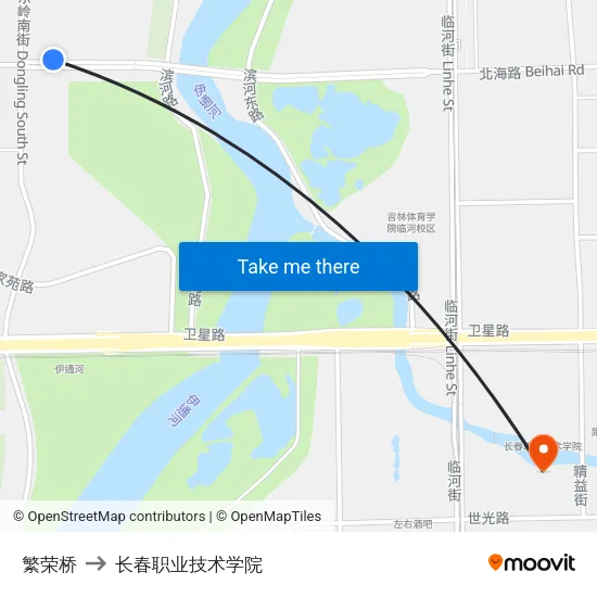 繁荣桥 to 长春职业技术学院 map