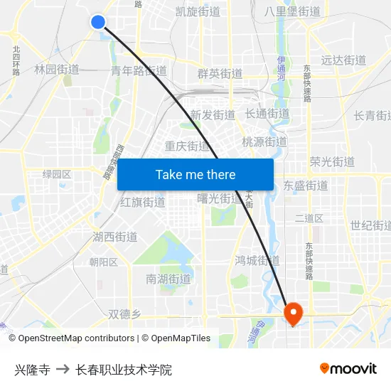 兴隆寺 to 长春职业技术学院 map