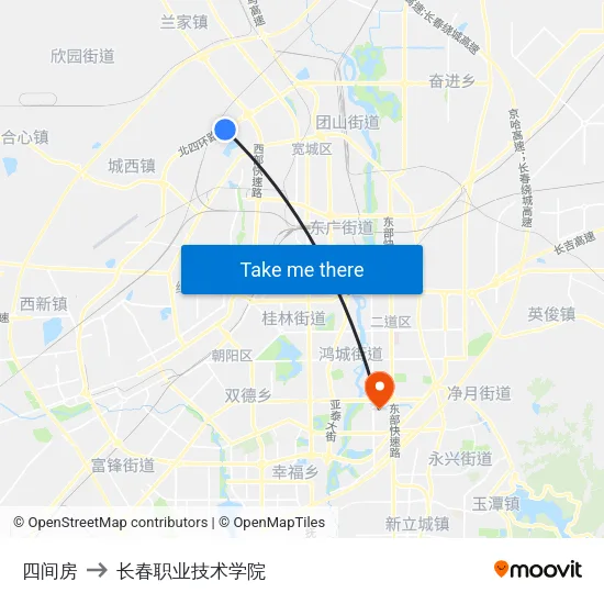 四间房 to 长春职业技术学院 map