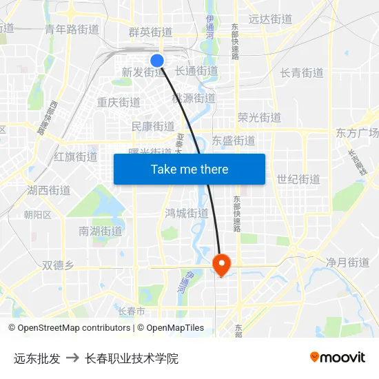远东批发 to 长春职业技术学院 map