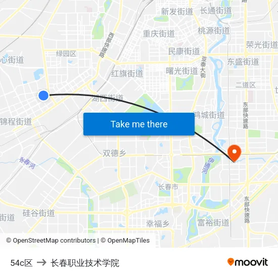 54c区 to 长春职业技术学院 map