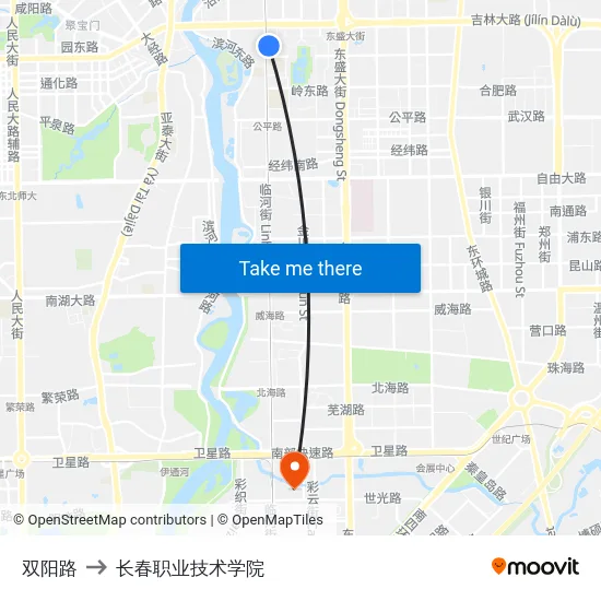 双阳路 to 长春职业技术学院 map