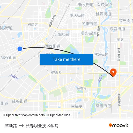 革新路 to 长春职业技术学院 map