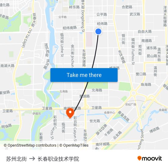 苏州北街 to 长春职业技术学院 map