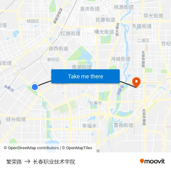 繁荣路 to 长春职业技术学院 map