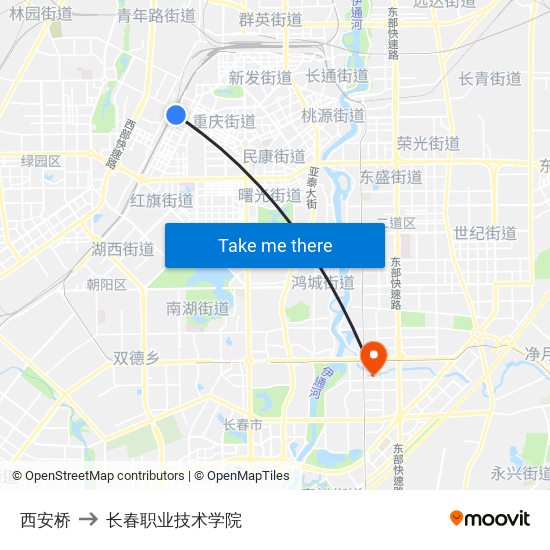 西安桥 to 长春职业技术学院 map