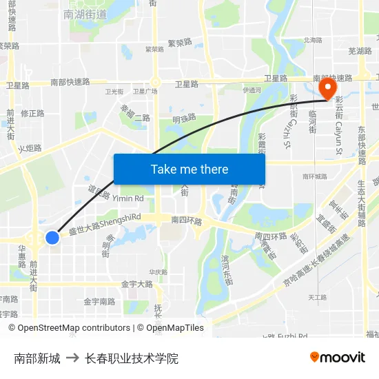 南部新城 to 长春职业技术学院 map