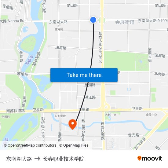 东南湖大路 to 长春职业技术学院 map