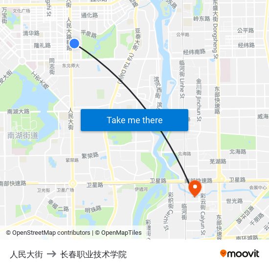 人民大街 to 长春职业技术学院 map