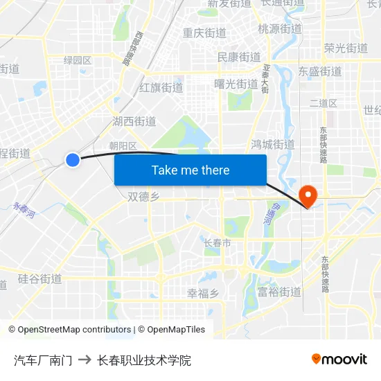 汽车厂南门 to 长春职业技术学院 map
