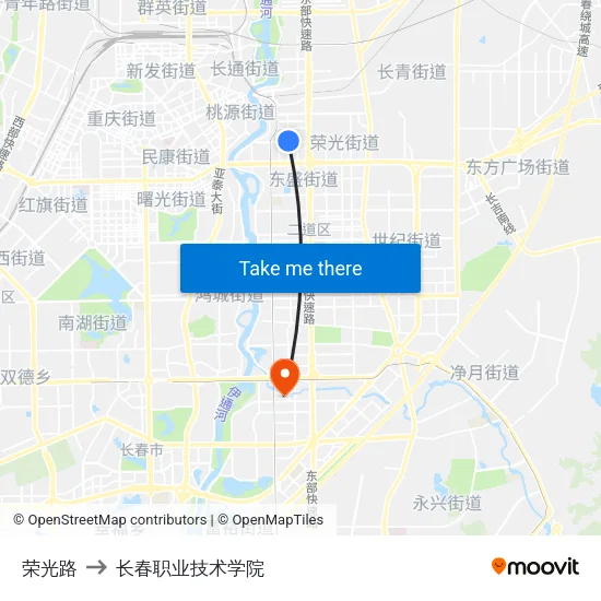 荣光路 to 长春职业技术学院 map