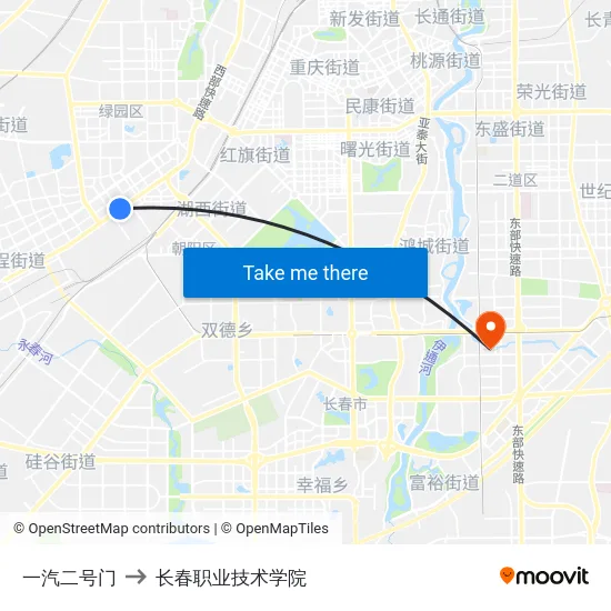 一汽二号门 to 长春职业技术学院 map